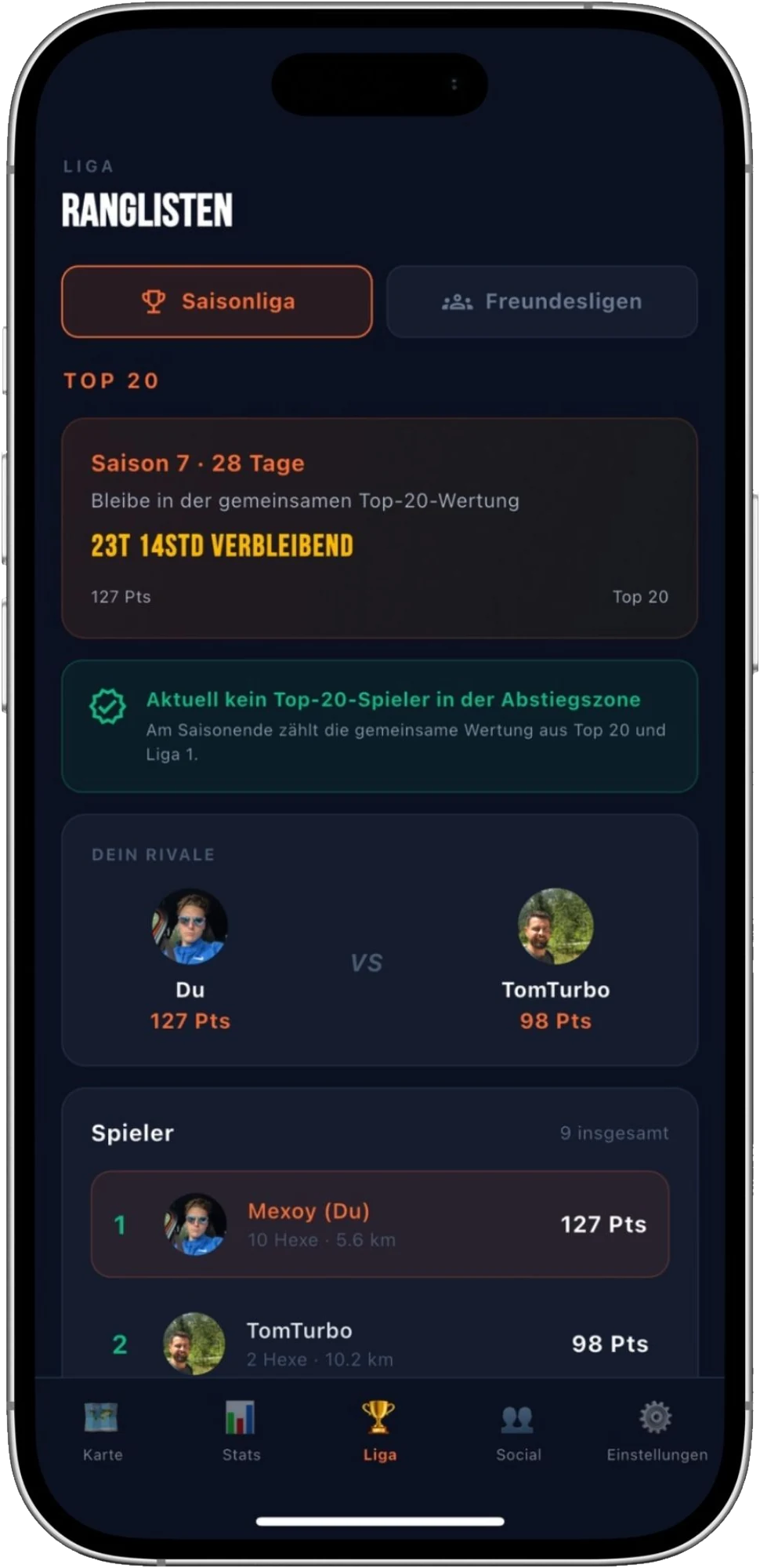 RUNCLASH Ranglisten: Saisonliga, Top 20 und Spielerwertung